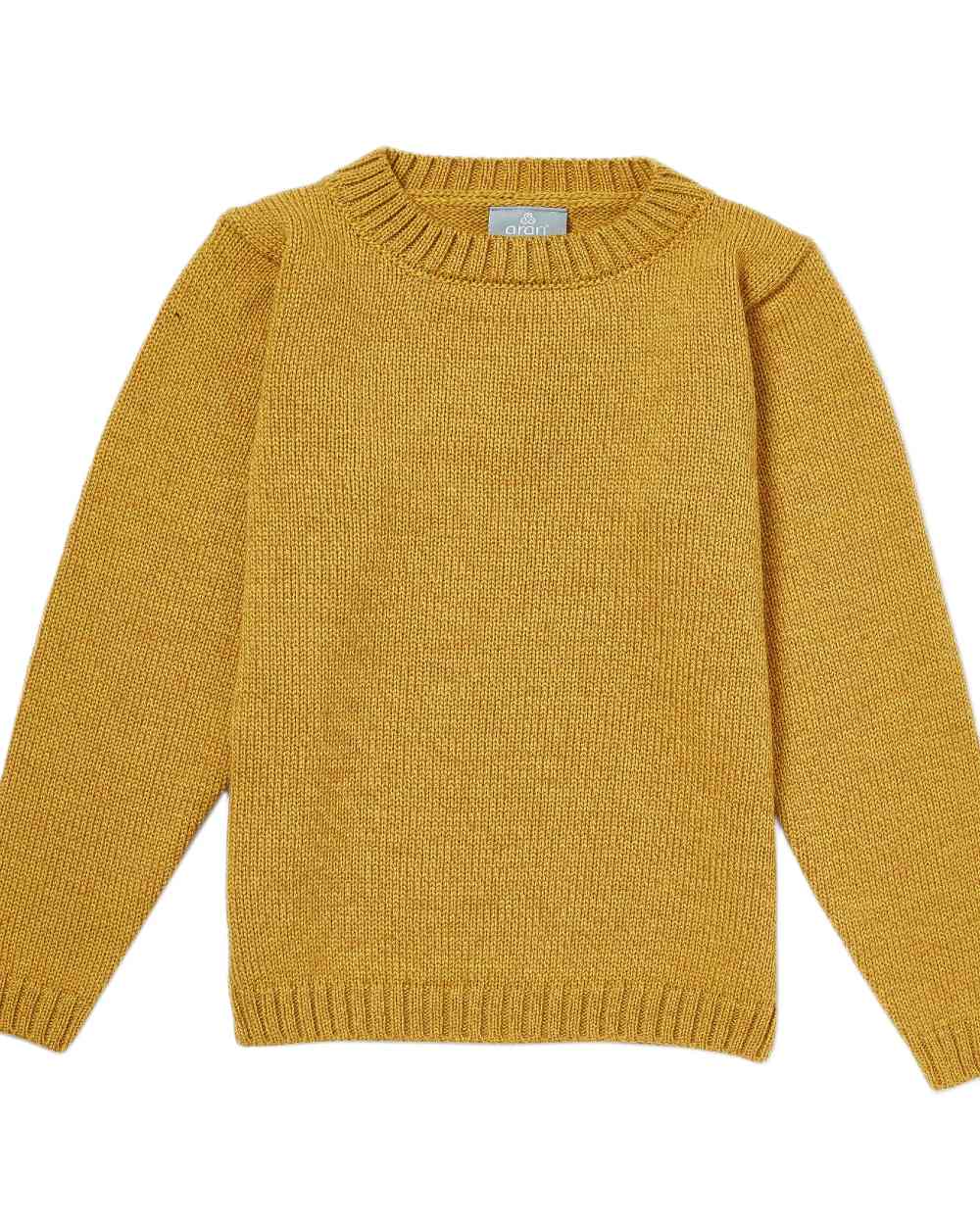 Yellow Coloured Aran Womens Aoife Supersoft Crewneck Sweater on white background 