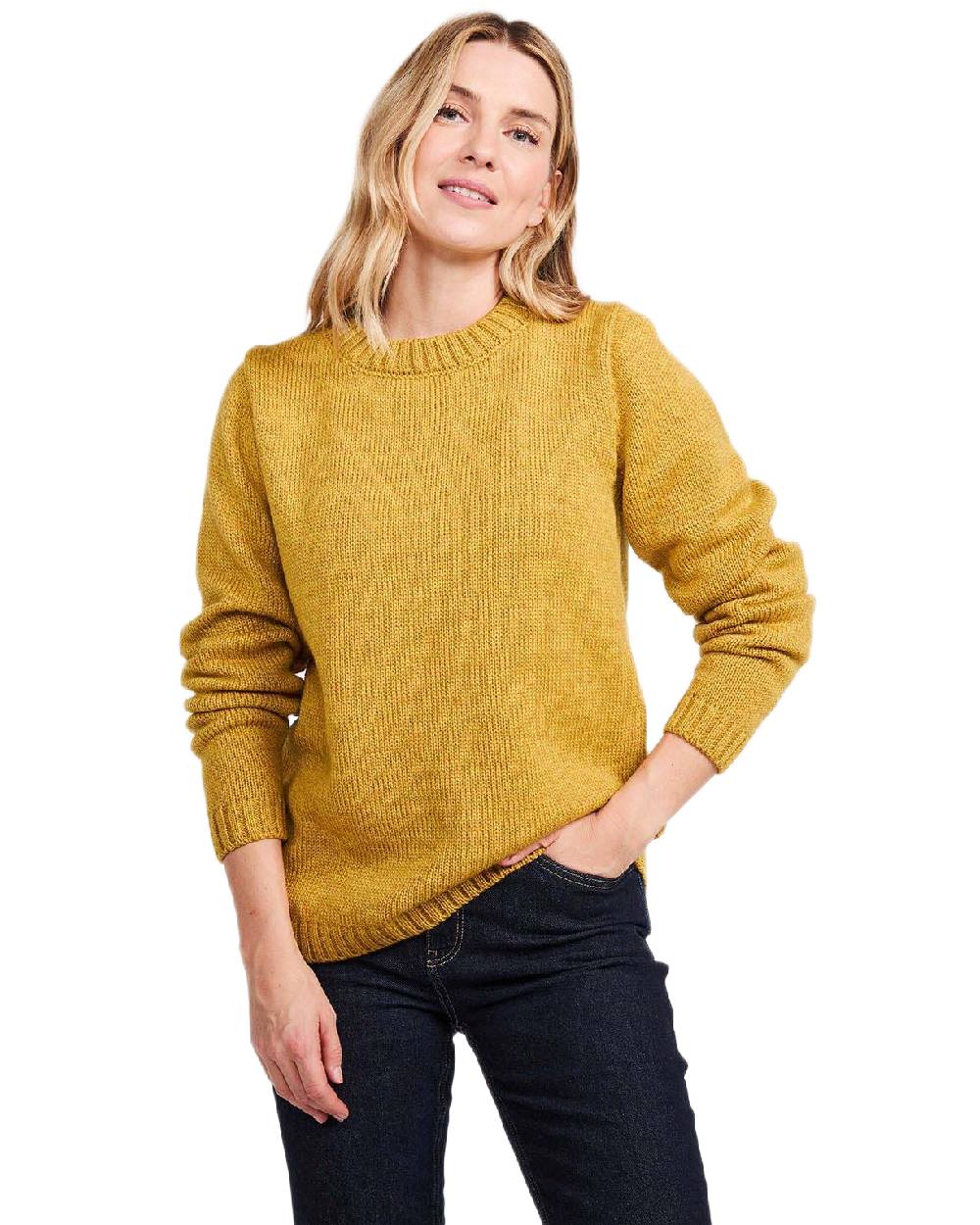 Yellow Coloured Aran Womens Aoife Supersoft Crewneck Sweater on white background 