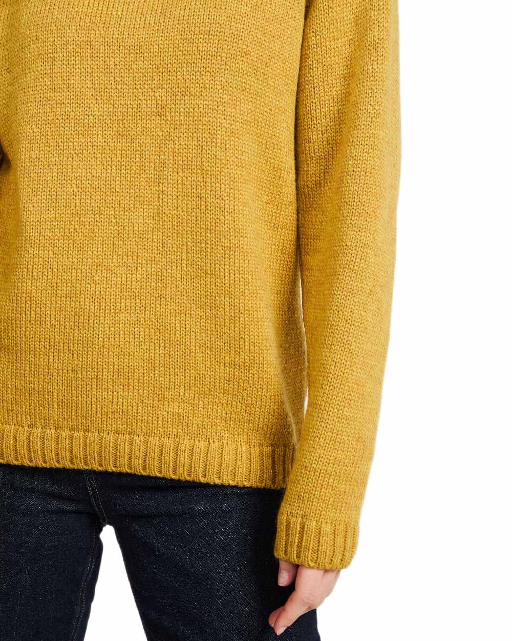 Yellow Coloured Aran Womens Aoife Supersoft Crewneck Sweater on white background 