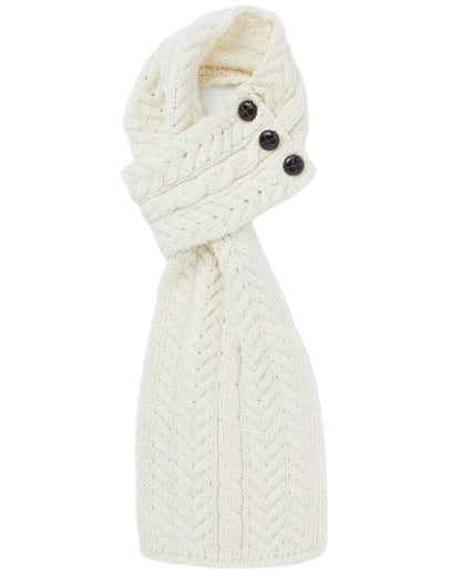 Cream Coloured Aran Womens Ballina Buttoned Loop Scarf on white background 