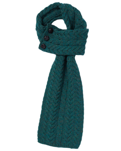 Forest Green Coloured Aran Womens Ballina Buttoned Loop Scarf on white background 