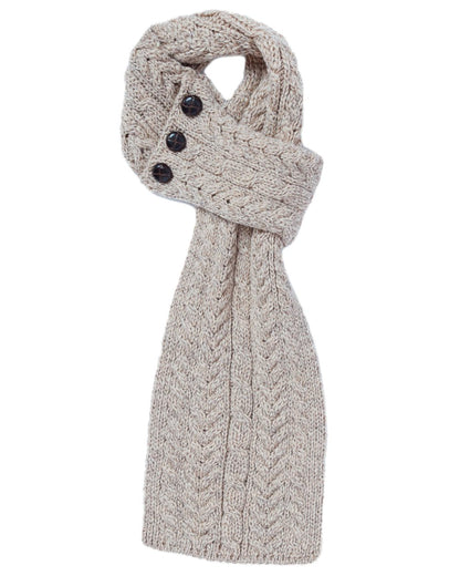 Oat Coloured Aran Womens Ballina Buttoned Loop Scarf on white background 
