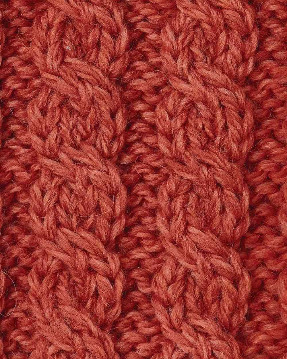 Red Orange Coloured Aran Womens Ballina Buttoned Loop Scarf on white background 
