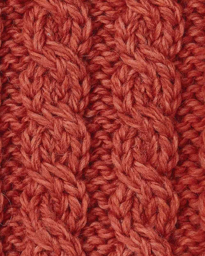 Red Orange Coloured Aran Womens Ballina Buttoned Loop Scarf on white background 
