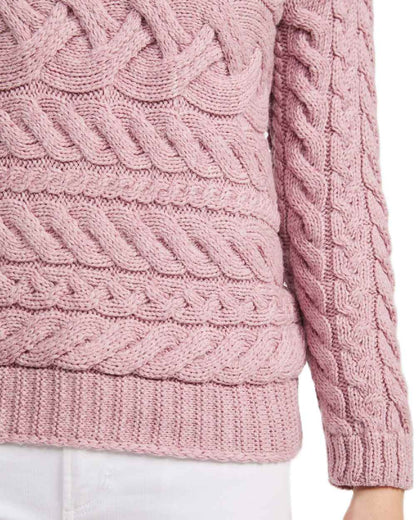Pink Coloured Aran Womens Derreen Horizontal Cable Sweater on white background 