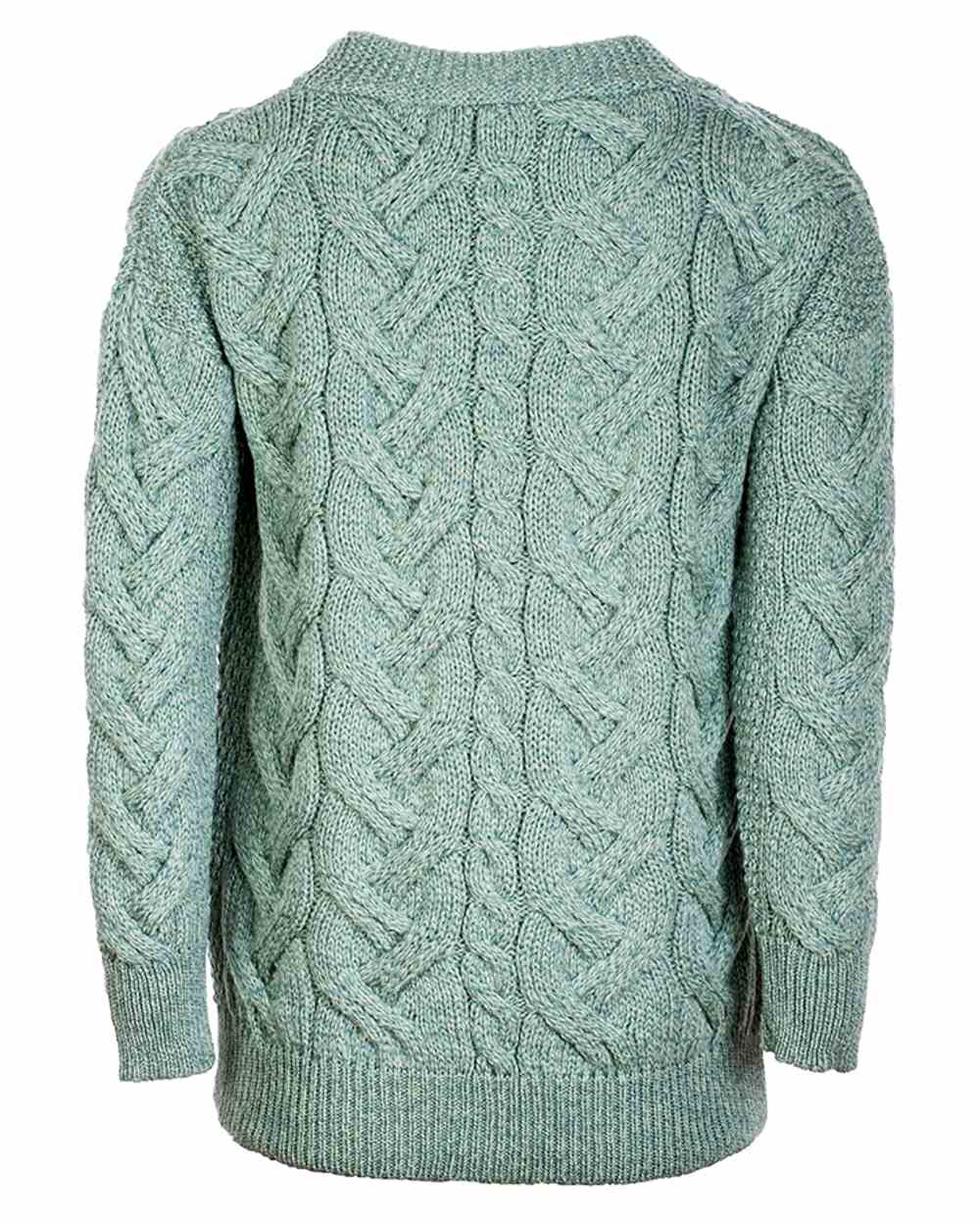 Mint coloured Aran Womens Downpatrick Cardigan on white background 