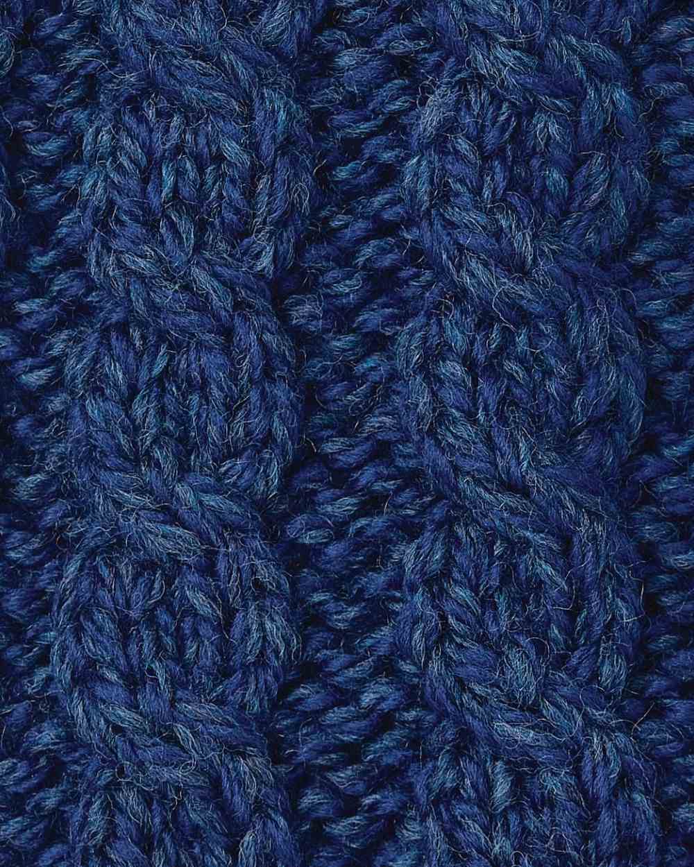 Atlantic Blue coloured Aran Womens Multi Cable Headband With Buttons on white background 