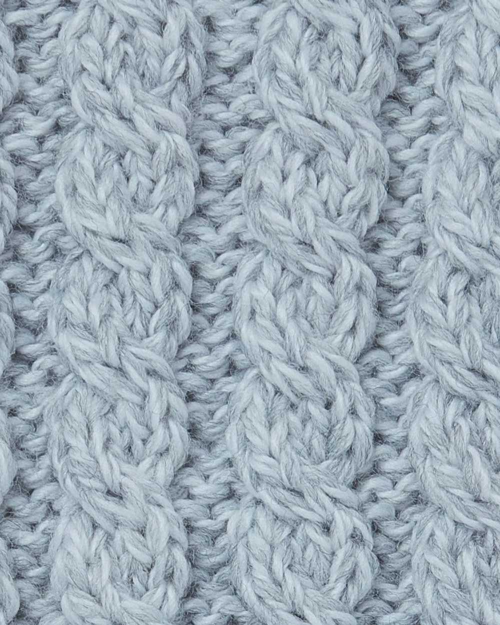 Blue Grey coloured Aran Womens Multi Cable Headband With Buttons on white background 