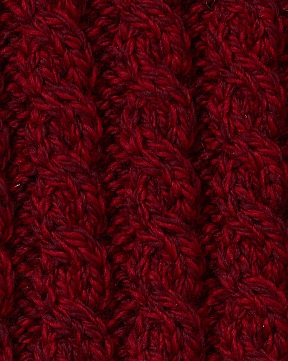 Red coloured Aran Womens Multi Cable Headband With Buttons on white background 