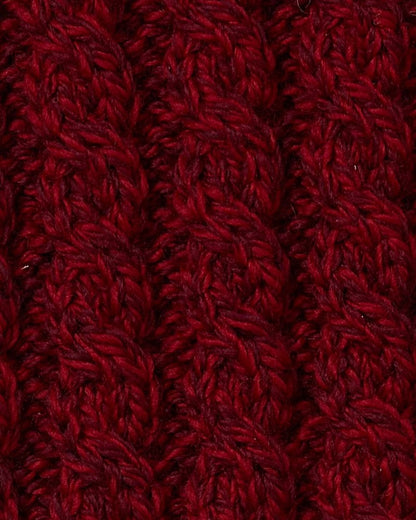 Red coloured Aran Womens Multi Cable Headband With Buttons on white background 