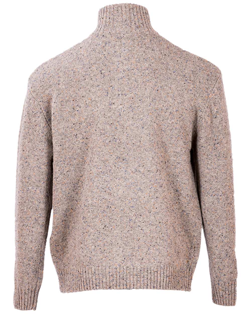 Beige Coloured Aran Wool Zip Neck Sweater on white background 