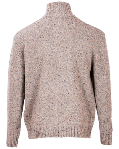 Beige Coloured Aran Wool Zip Neck Sweater on white background 