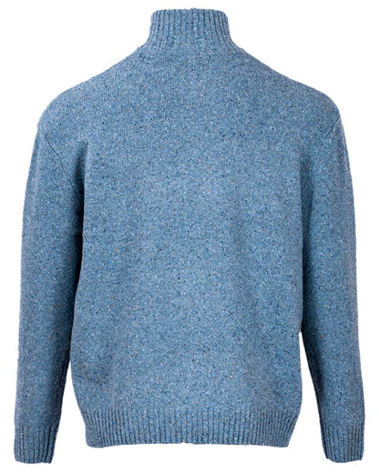 Blue Coloured Aran Wool Zip Neck Sweater on white background 