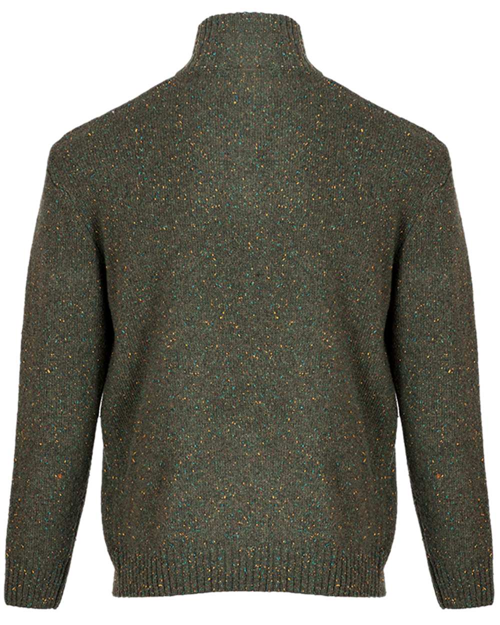 Green Coloured Aran Wool Zip Neck Sweater on white background 