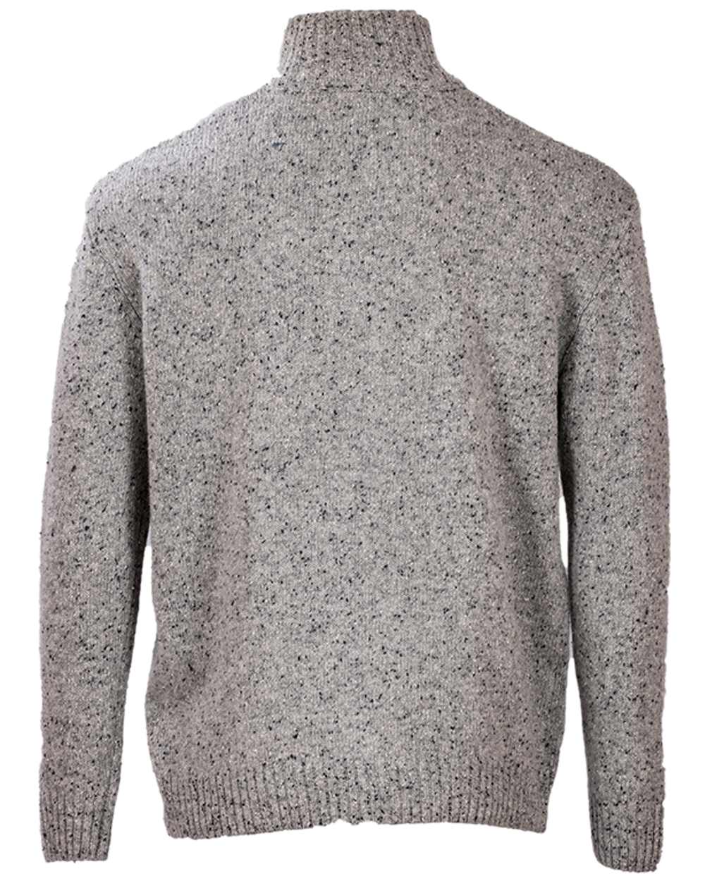 Grey Coloured Aran Wool Zip Neck Sweater on white background 