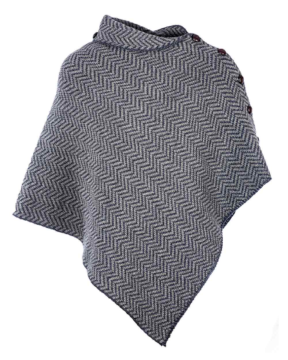 Aran Herringbone Poncho with Buttons in Charcoal 