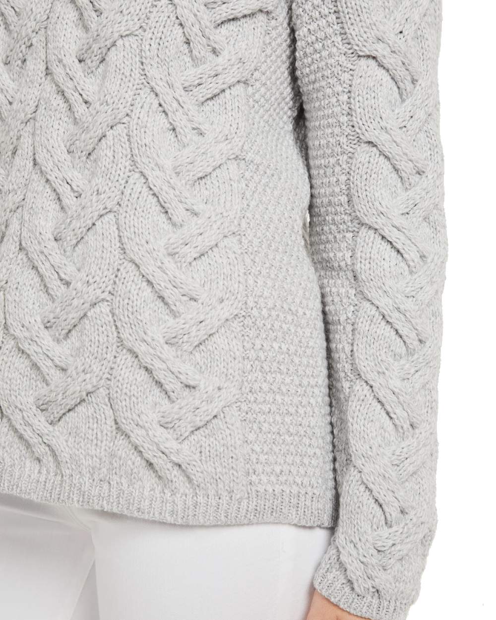 Aran Kinsale Womens Cable Sweater in Feathered Grey 