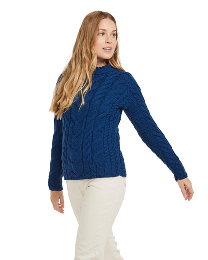 Aran Womens Listowel Cabled Sweater in Blue 