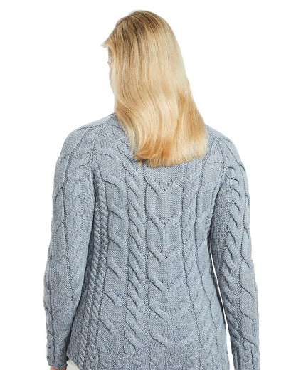 Aran Womens Listowel Cabled Sweater in Light Grey 