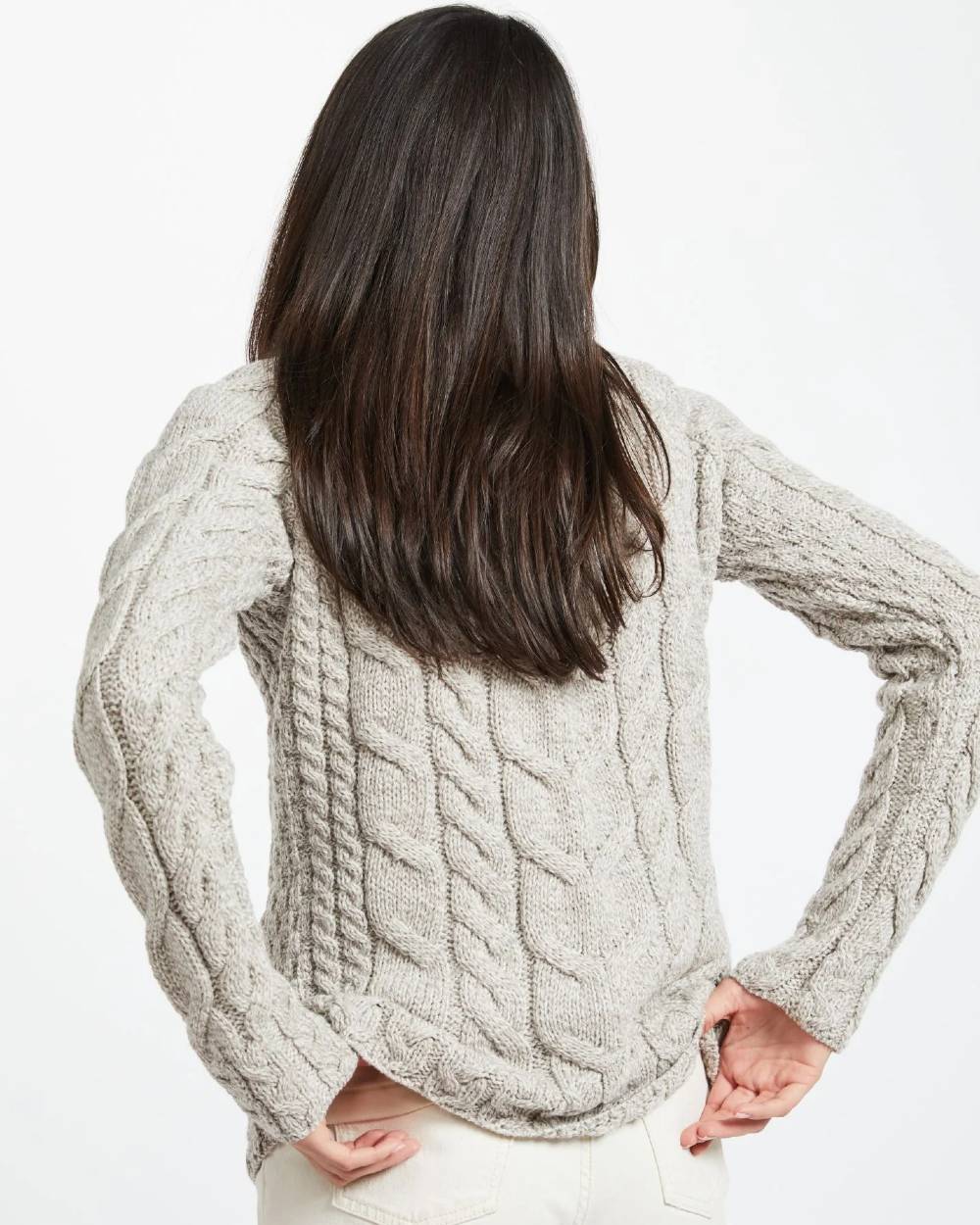 Aran Womens Listowel Cabled Sweater in Oat 