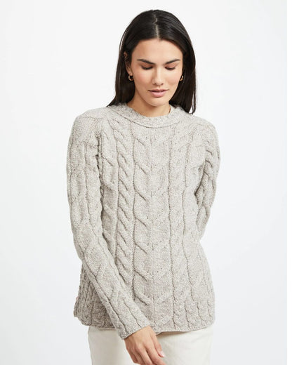 Aran Womens Listowel Cabled Sweater in Oat 