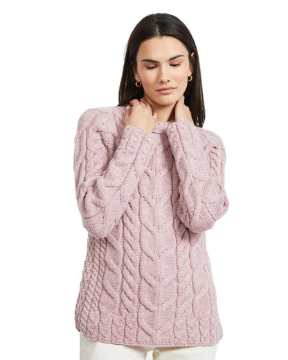 Aran Womens Listowel Cabled Sweater in Pink 