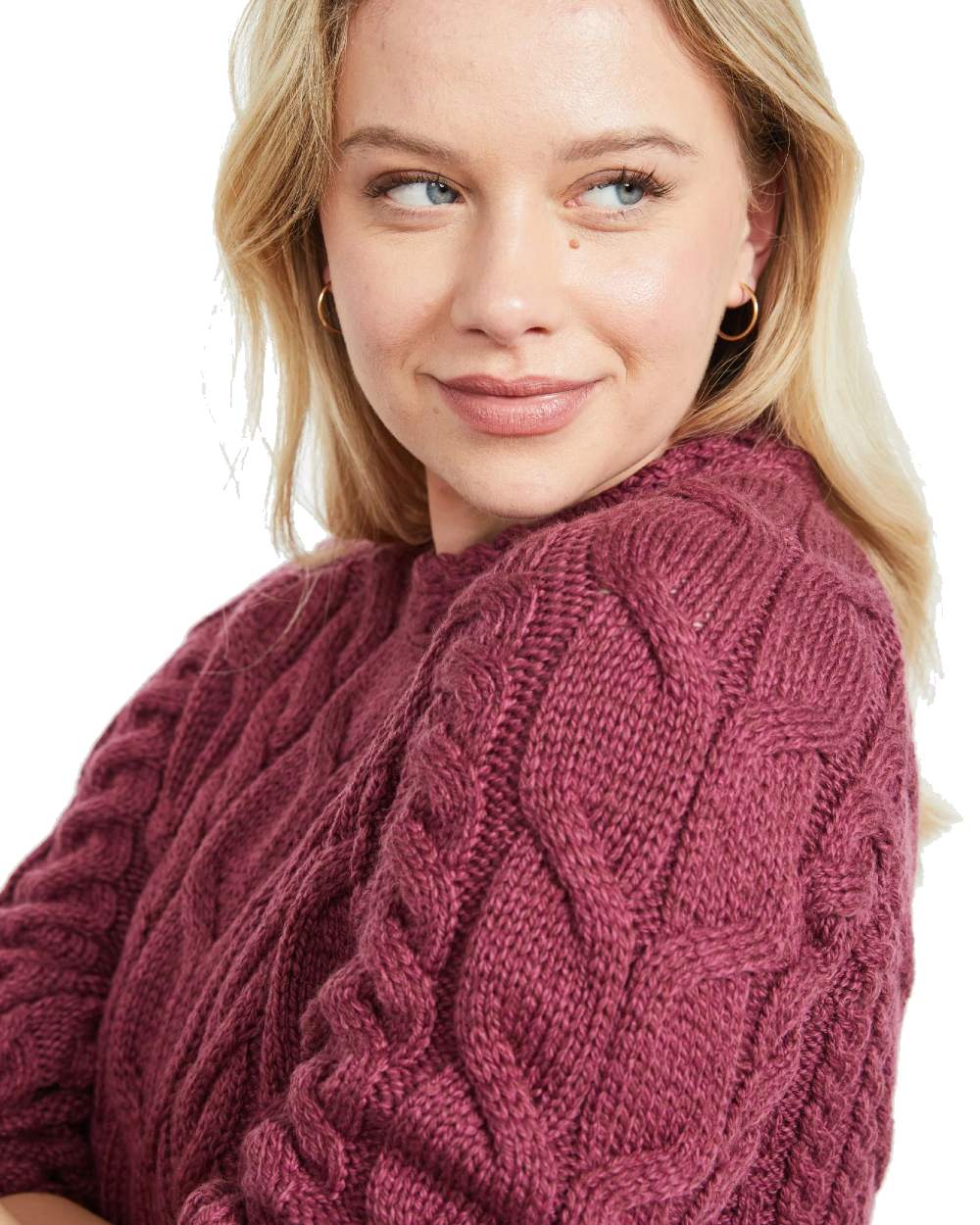 Aran Womens Listowel Cabled Sweater in Raspberry 