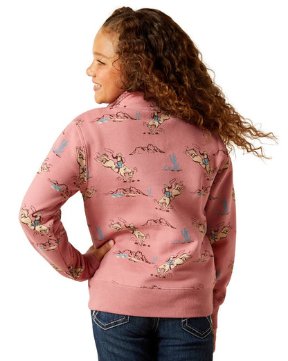 Bronc Toile Coloured Ariat Childrens Bronc Scene Quarter Zip Sweatshirt on white background 