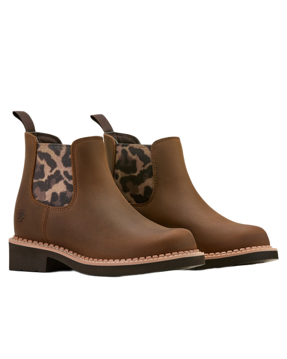 Distressed Brown coloured Ariat Childrens Fatbaby Chelsea Western Boots on white background 