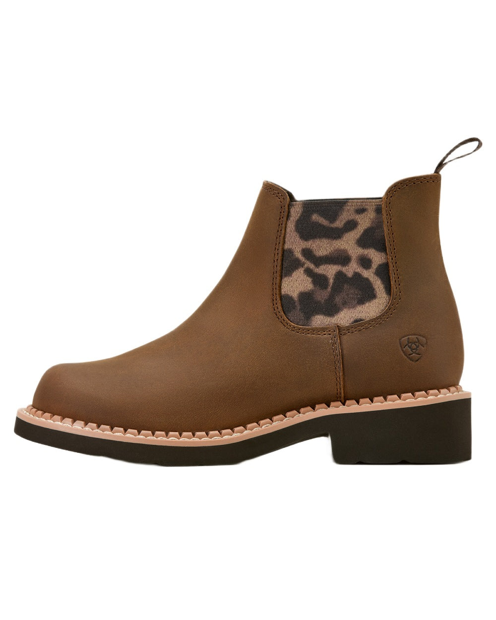 Distressed Brown coloured Ariat Childrens Fatbaby Chelsea Western Boots on white background 