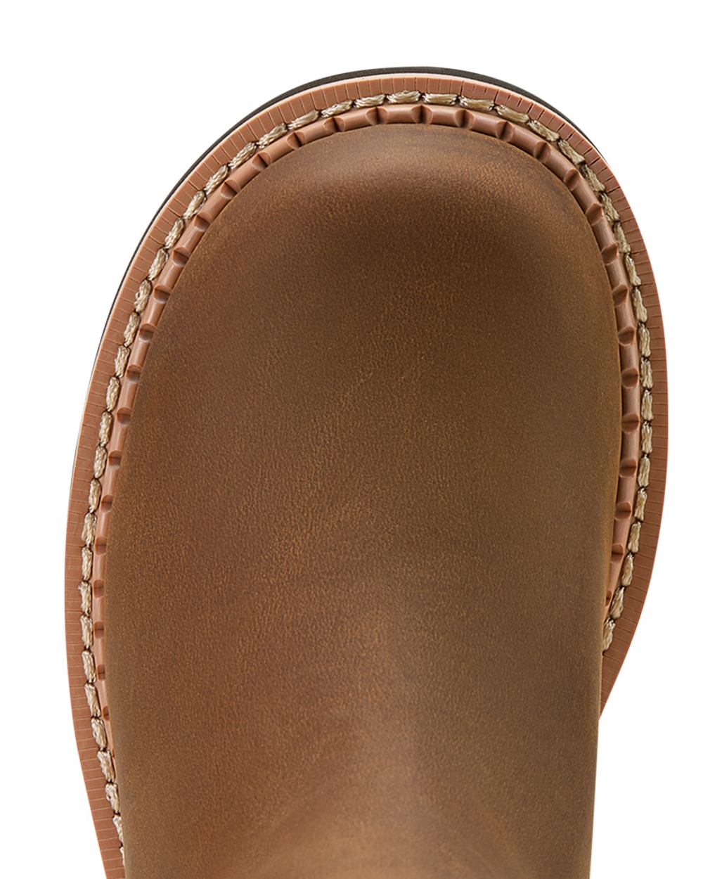 Distressed Brown coloured Ariat Childrens Fatbaby Chelsea Western Boots on white background 