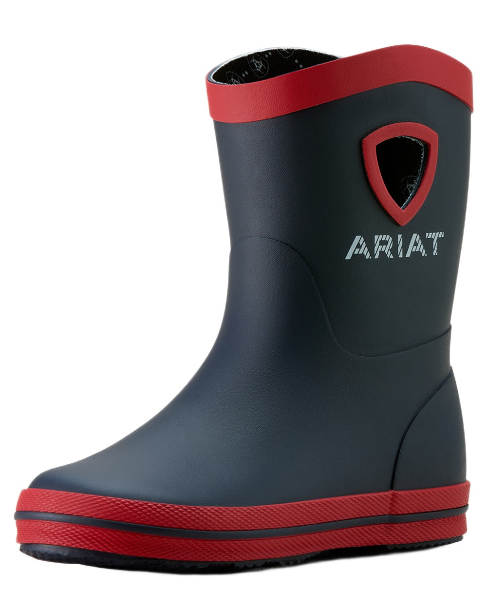 Team Navy coloured Ariat Childrens Kelmarsh Rubber Boots on white background 