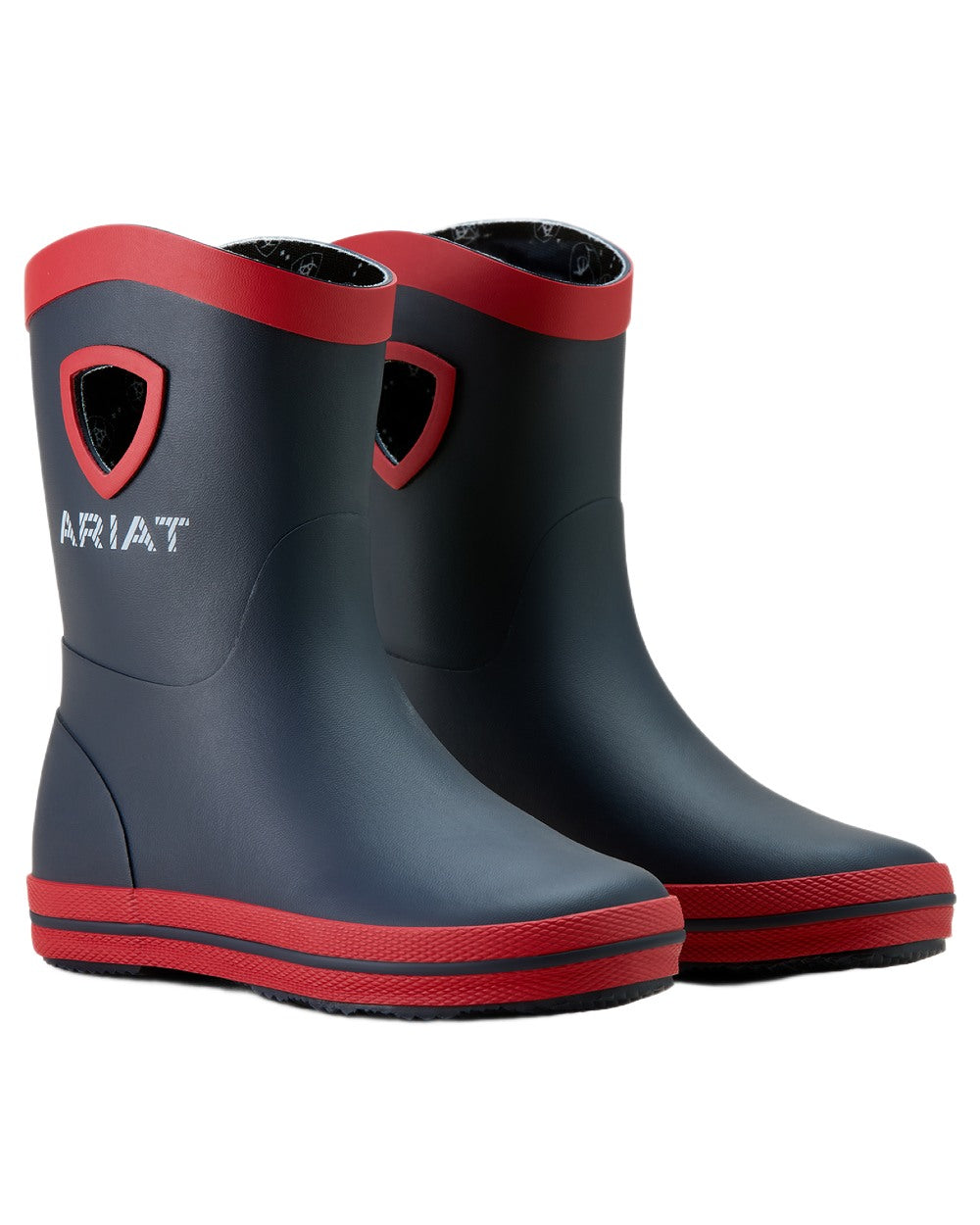 Team Navy coloured Ariat Childrens Kelmarsh Rubber Boots on white background 