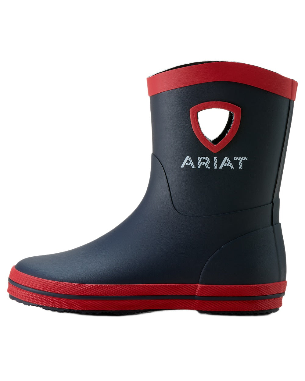 Team Navy coloured Ariat Childrens Kelmarsh Rubber Boots on white background 