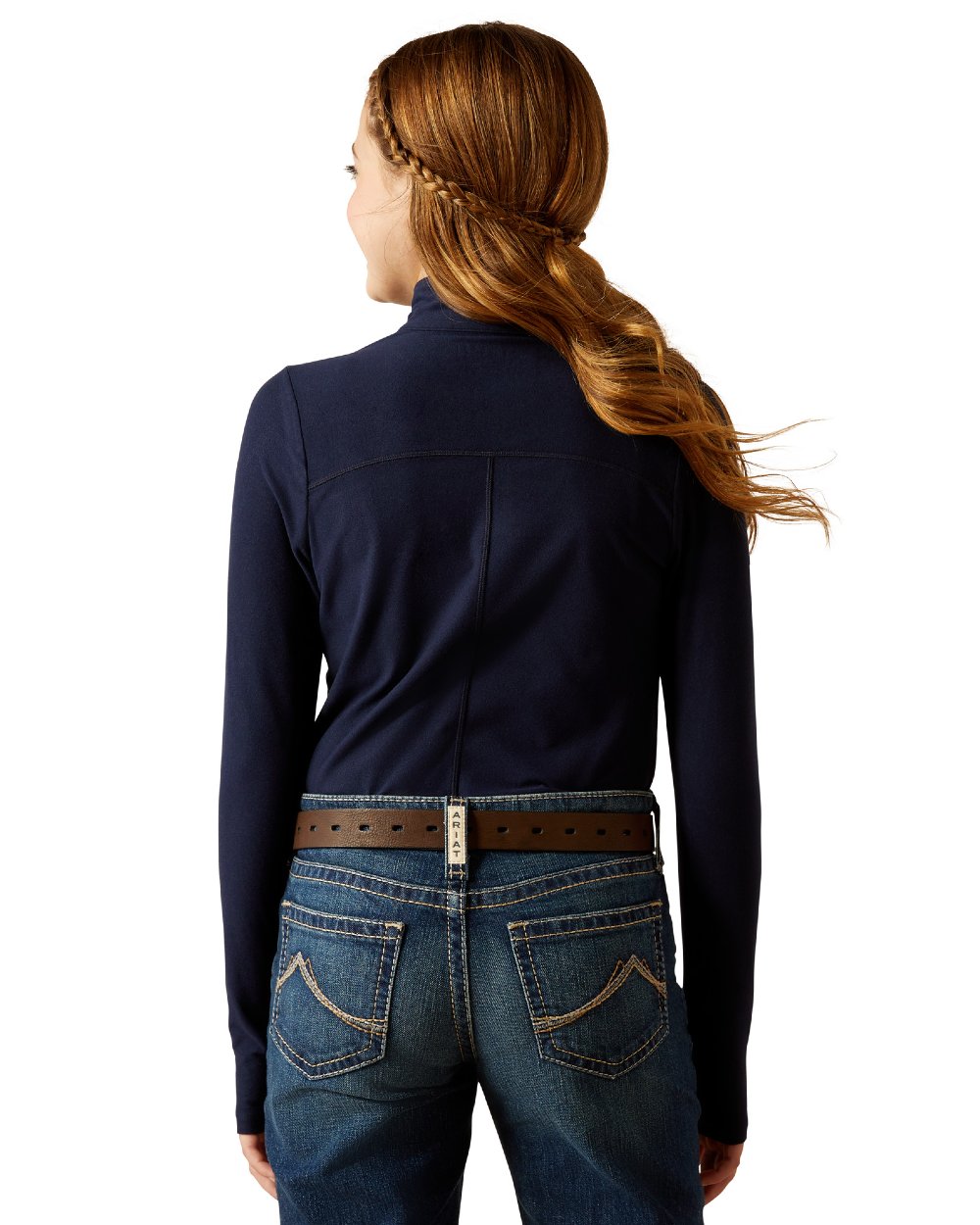 Navy Coloured Ariat Childrens Lowell 3.0 Quarter Zip Baselayer on white background 