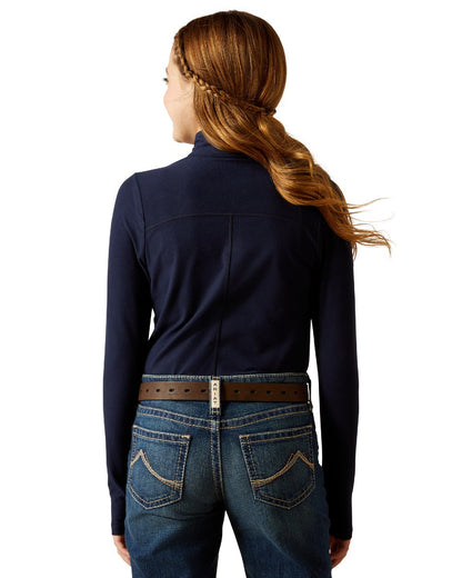 Navy Coloured Ariat Childrens Lowell 3.0 Quarter Zip Baselayer on white background 