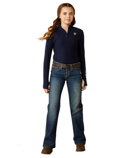 Navy Coloured Ariat Childrens Lowell 3.0 Quarter Zip Baselayer on white background 