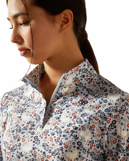 Posey Pony Print Coloured Ariat Childrens Lowell 3.0 Quarter Zip Baselayer on white background 