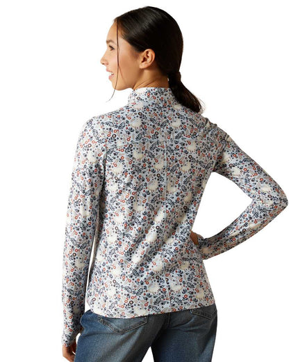 Posey Pony Print Coloured Ariat Childrens Lowell 3.0 Quarter Zip Baselayer on white background 