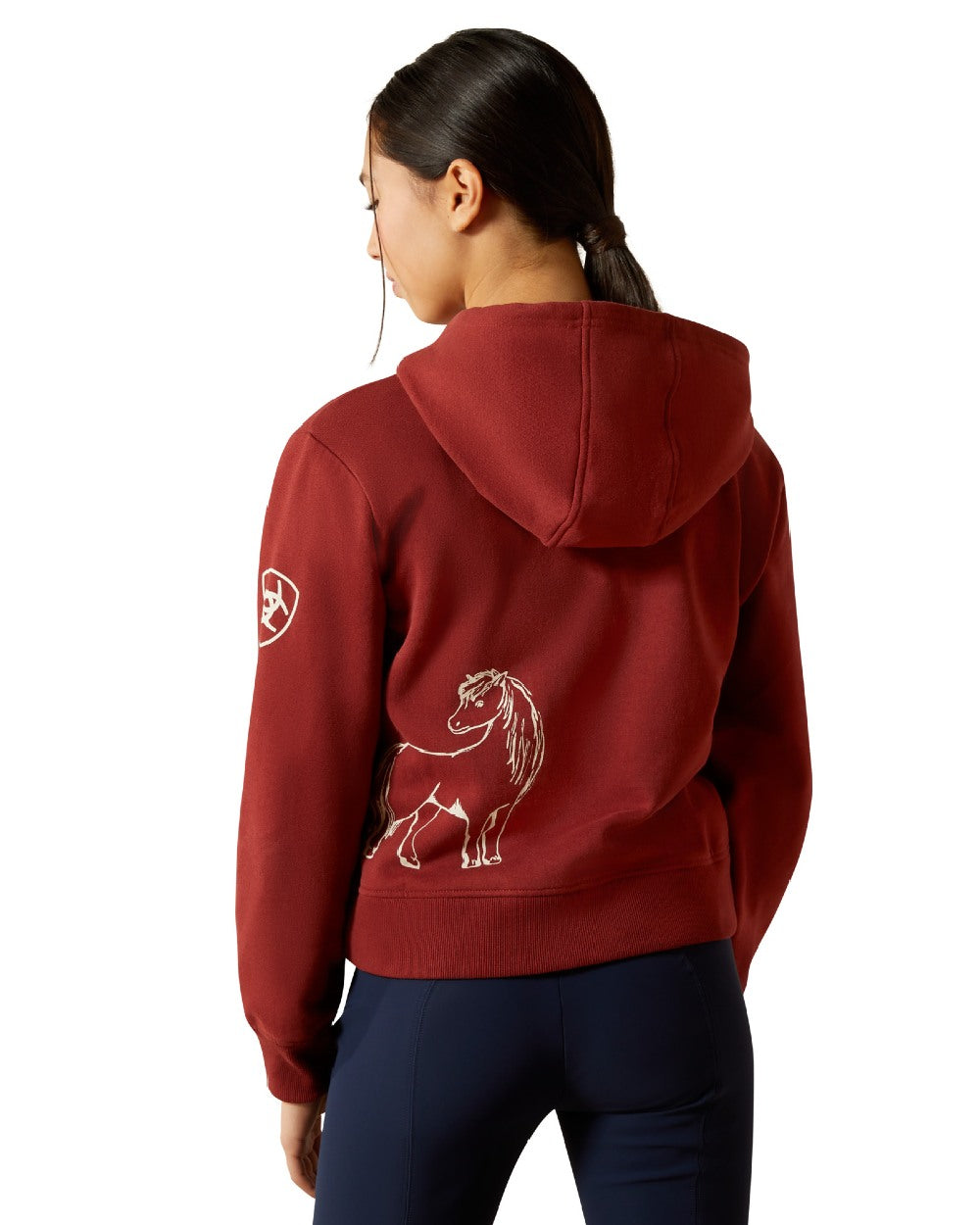 Madder Brown Coloured Ariat Childrens Spiffy Full Zip Sweatshirt on white background 