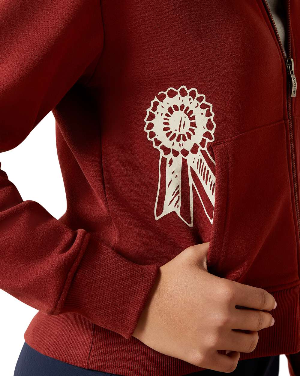 Madder Brown Coloured Ariat Childrens Spiffy Full Zip Sweatshirt on white background 