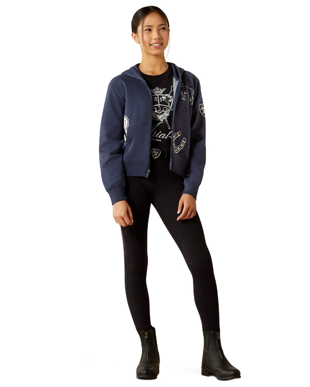 Navy Heather Coloured Ariat Childrens Spiffy Full Zip Sweatshirt on white background 