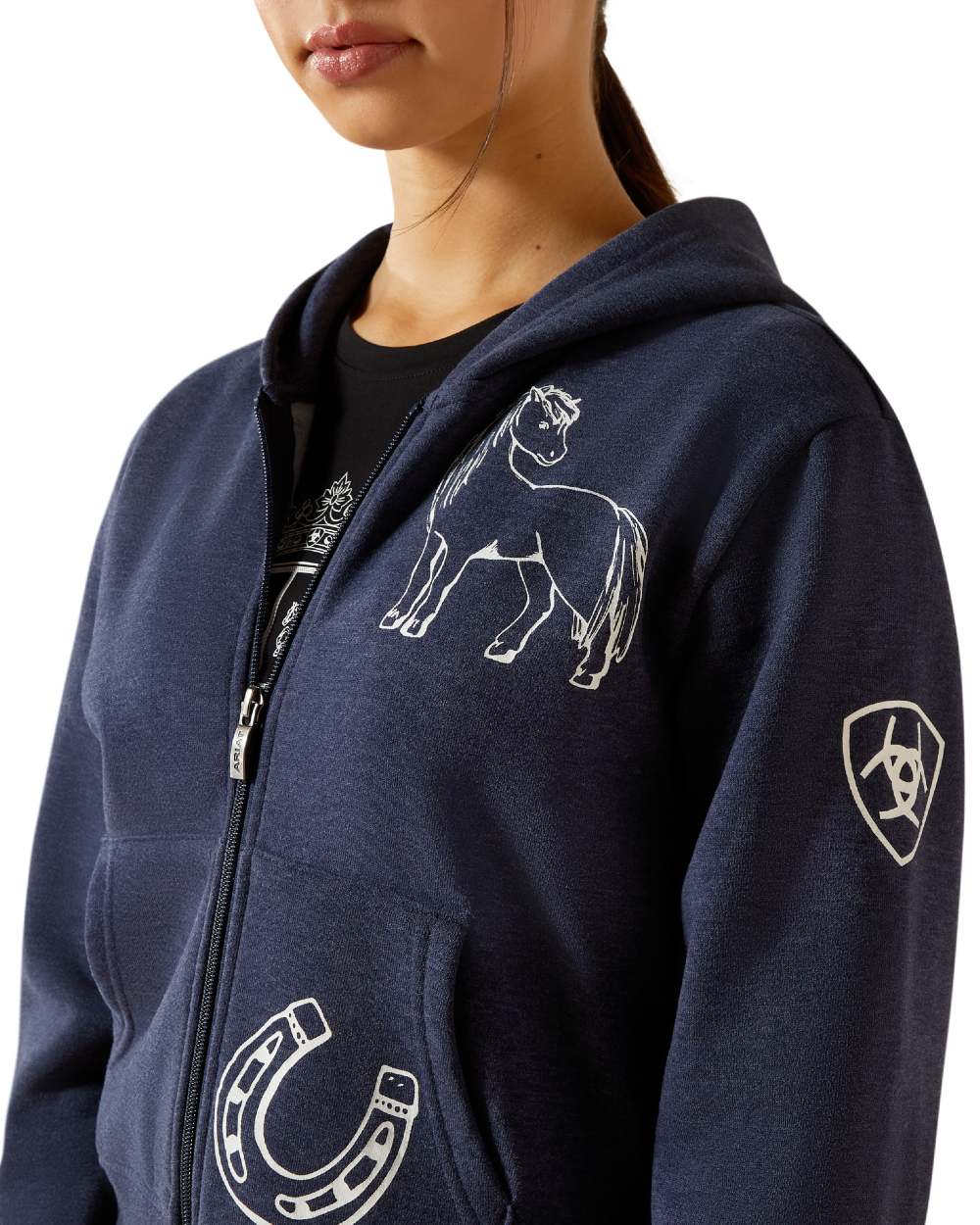 Navy Heather Coloured Ariat Childrens Spiffy Full Zip Sweatshirt on white background 