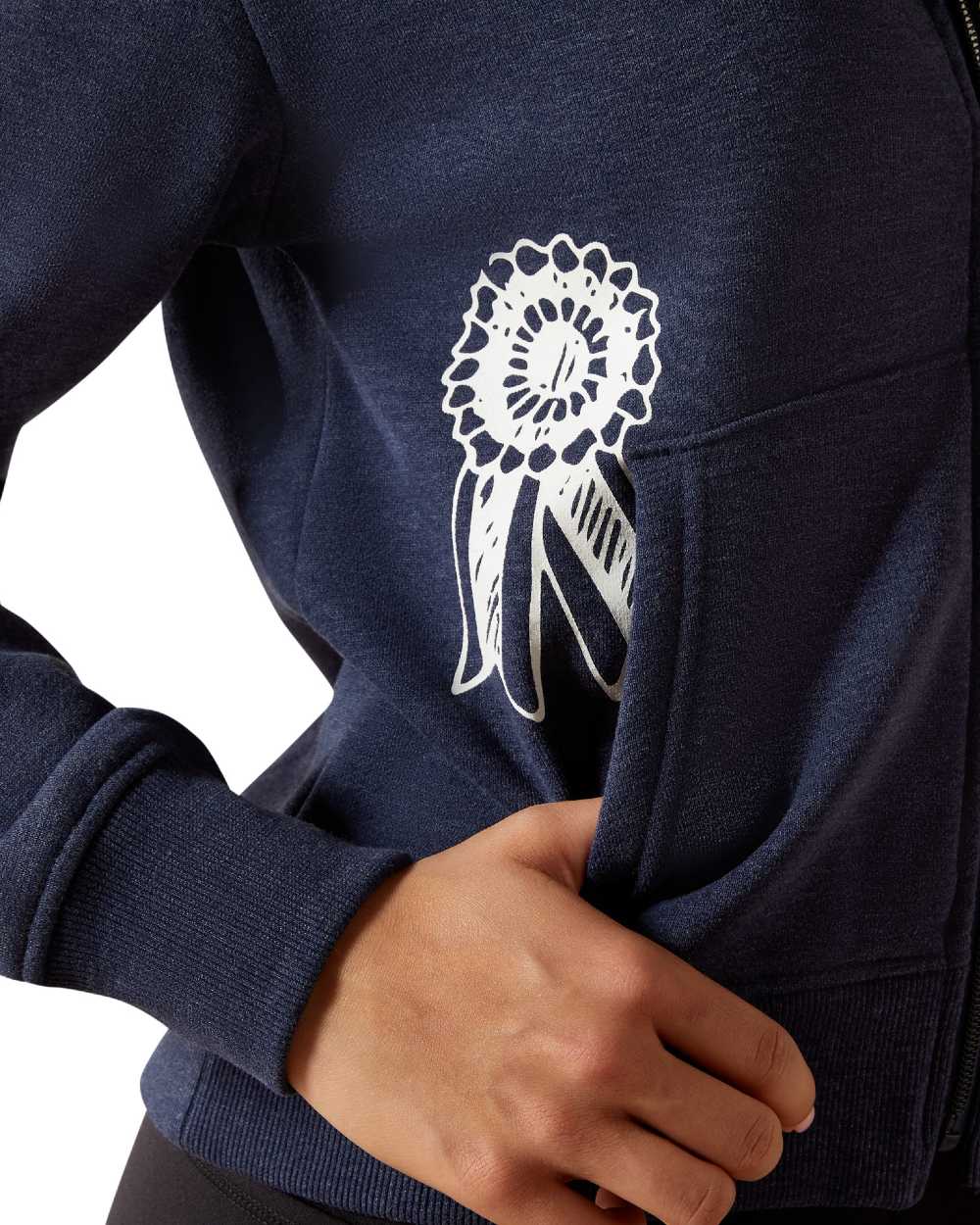 Navy Heather Coloured Ariat Childrens Spiffy Full Zip Sweatshirt on white background 