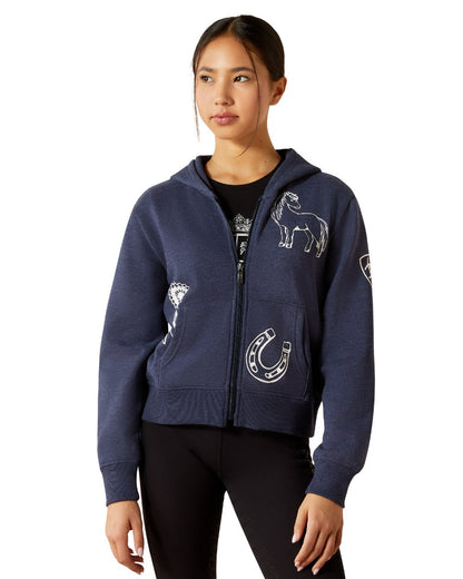 Navy Heather Coloured Ariat Childrens Spiffy Full Zip Sweatshirt on white background 
