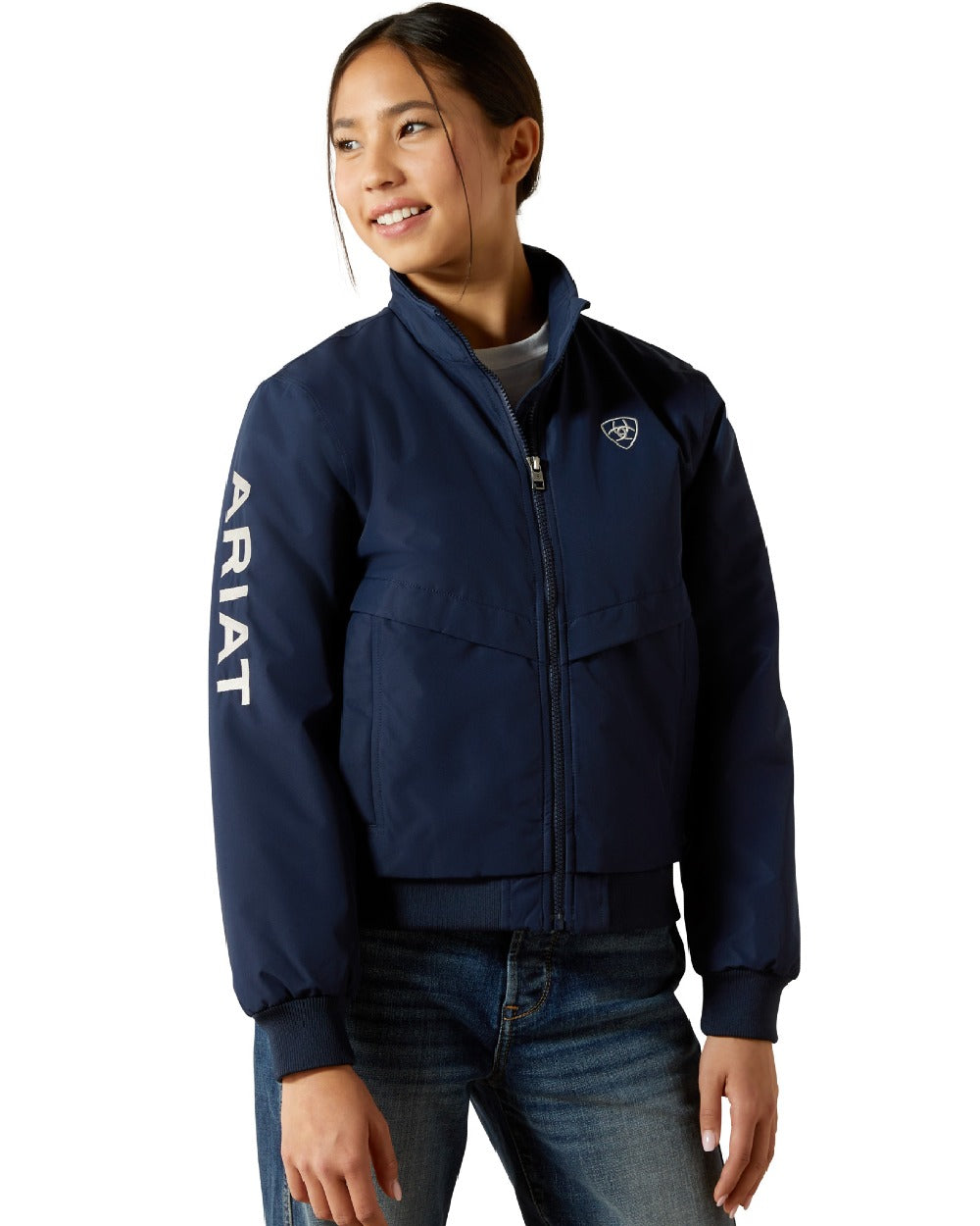 Navy Coloured Ariat Childrens Stable 2.0 Insulated Jacket on white background 