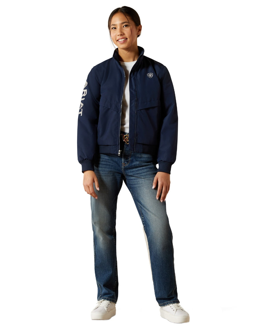 Navy Coloured Ariat Childrens Stable 2.0 Insulated Jacket on white background 