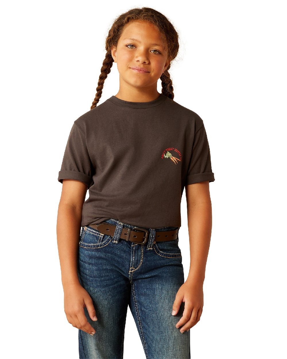 Vintage Black coloured Ariat Childrens Treat Supply T-Shirt on white background 