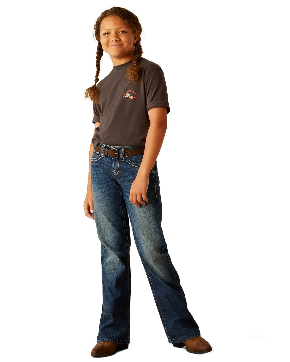Vintage Black coloured Ariat Childrens Treat Supply T-Shirt on white background 