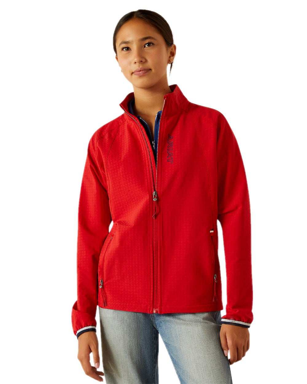 Weg Red Coloured Ariat Childrens Versa Team Jacket on white background 